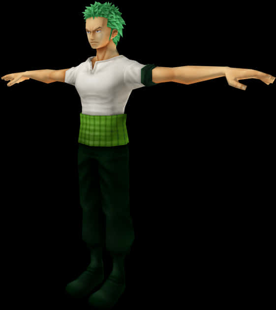 Green Haired Anime Character Pose PNG Image