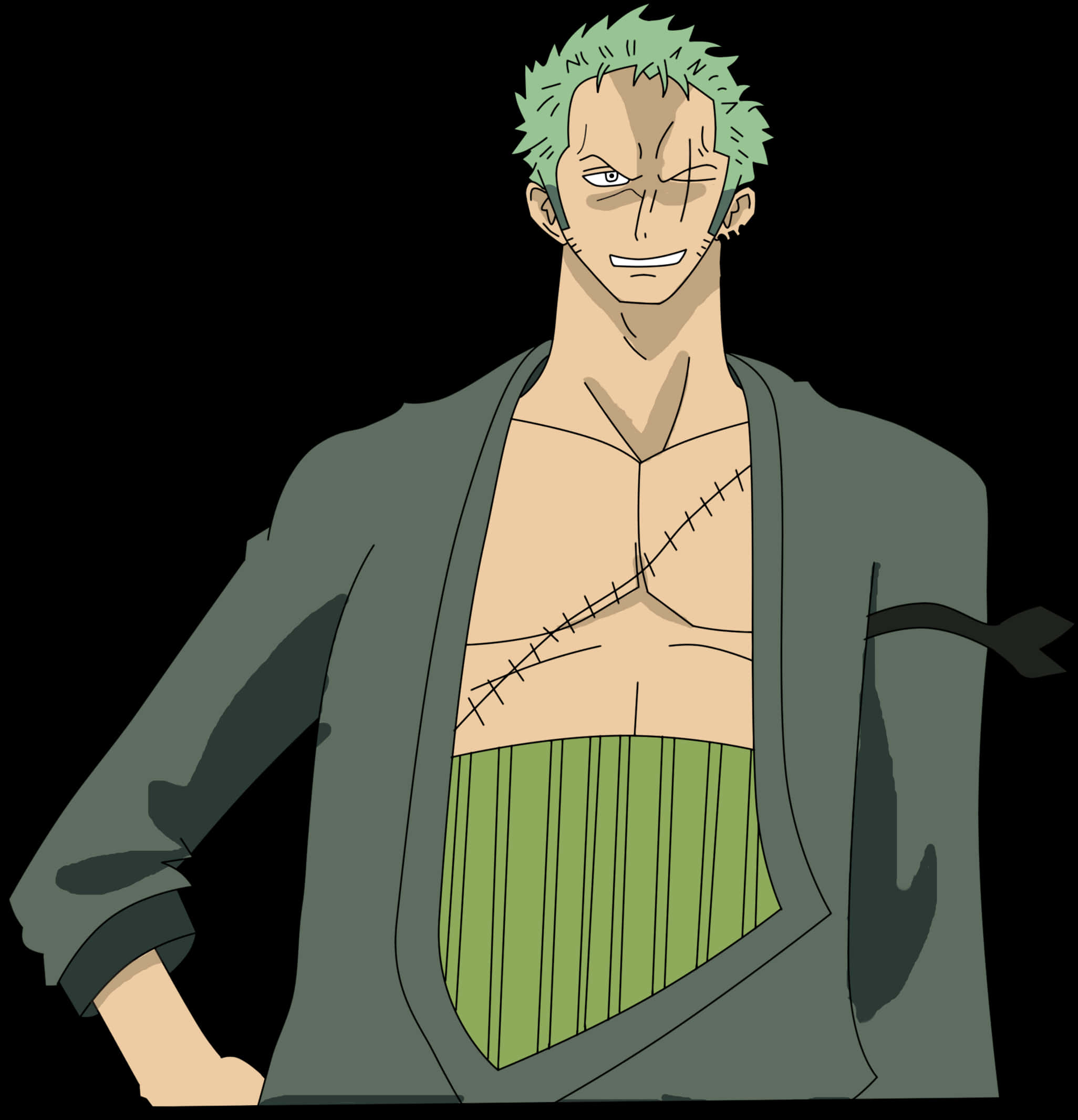 Green Haired Anime Character Smirk PNG Image