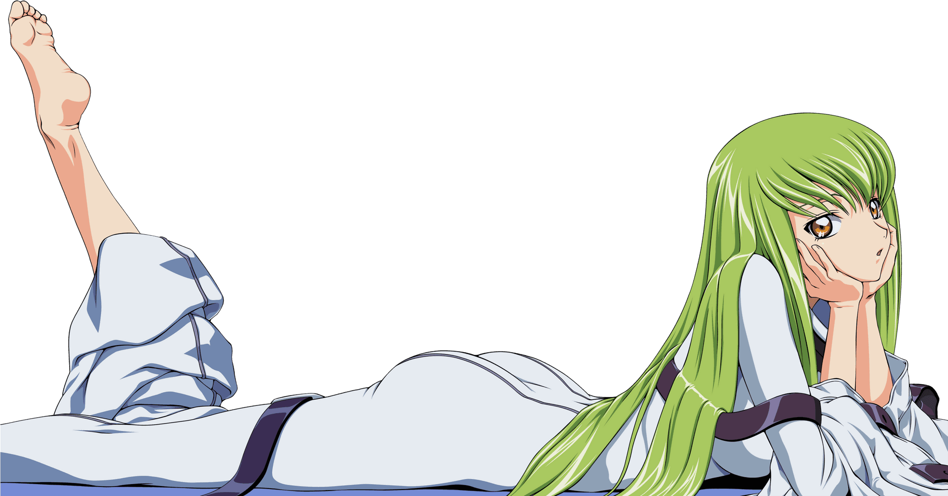 Green Haired Anime Girl Lying Down PNG Image