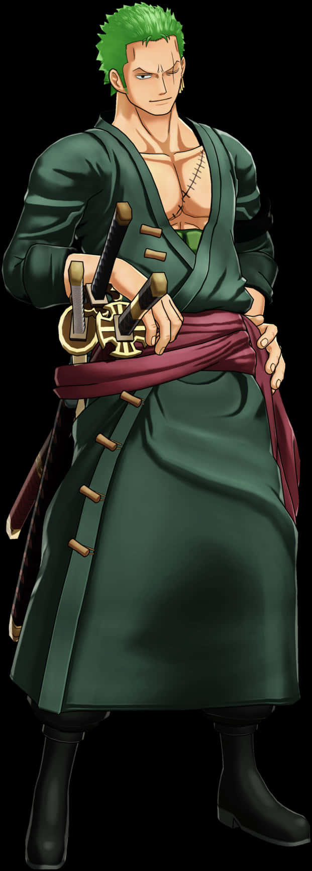 Green Haired Swordsman Anime Character PNG Image