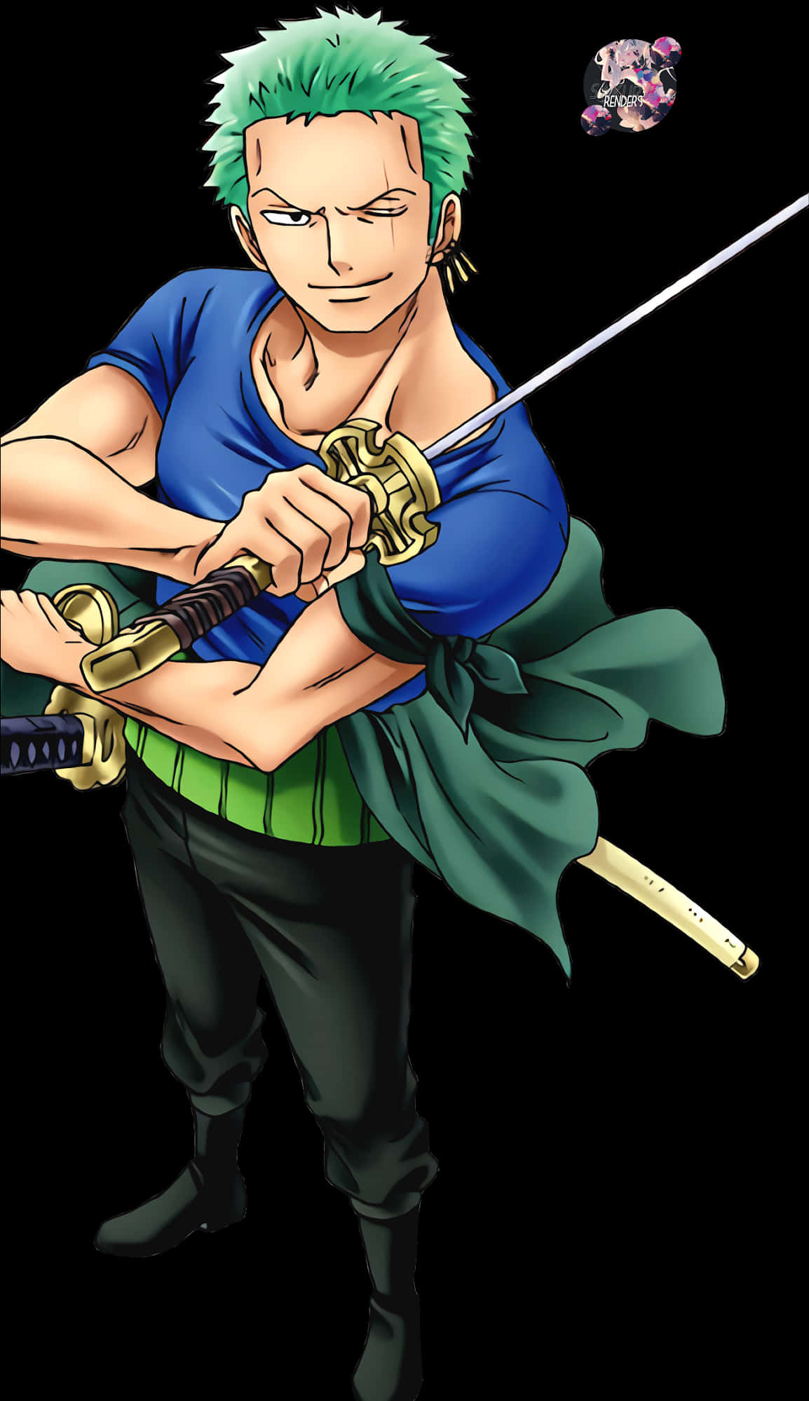 Green Haired Swordsman Anime Character PNG Image