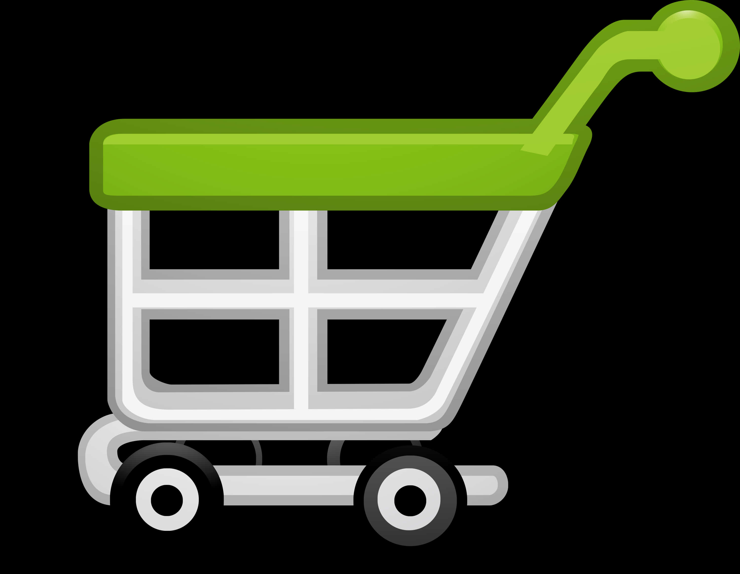 Green Handled Shopping Cart Icon PNG Image