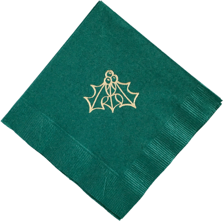 Green Holly Embossed Napkin PNG Image