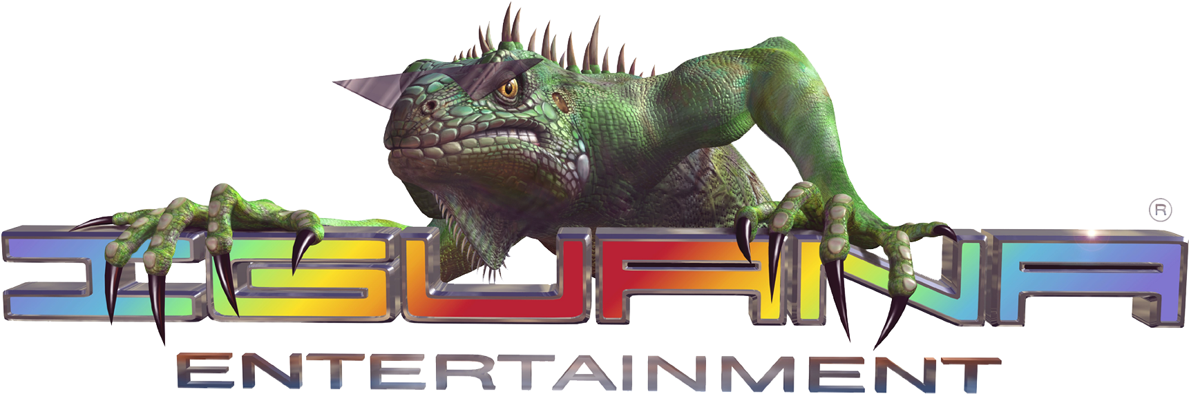 Green Iguana Over Colorful Logo PNG Image