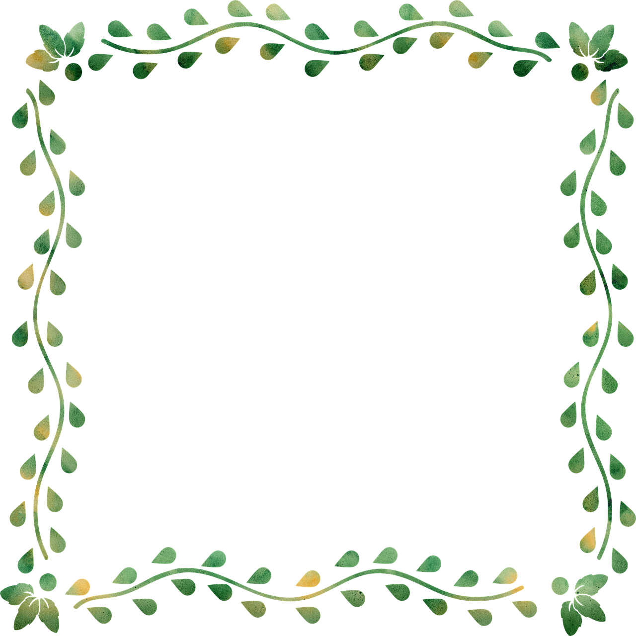 Green Leaf Floral Frame Design PNG Image