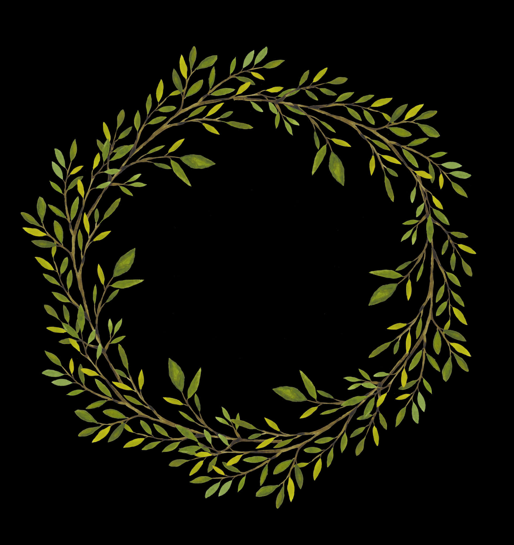 Green Leaf Wreathon Black Background PNG Image