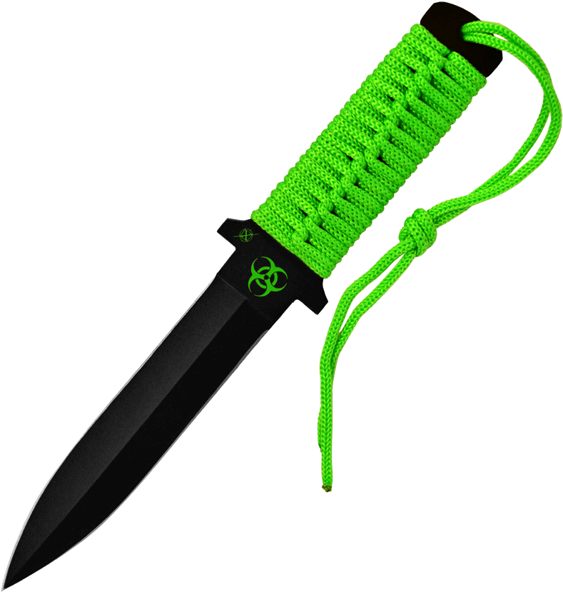 Green Paracord Wrapped Tactical Knife PNG Image