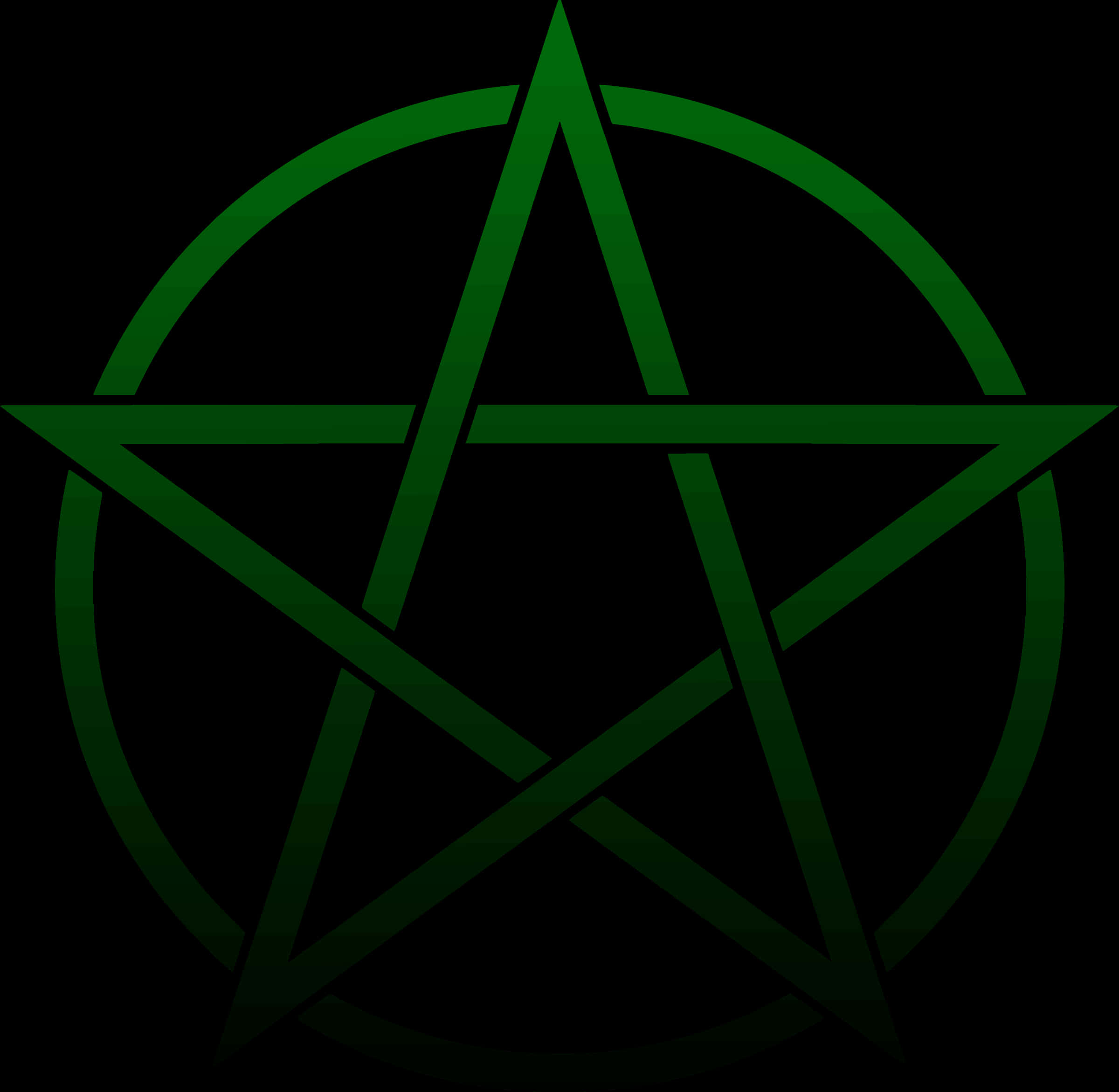 Green Pentagramon Black Background PNG Image