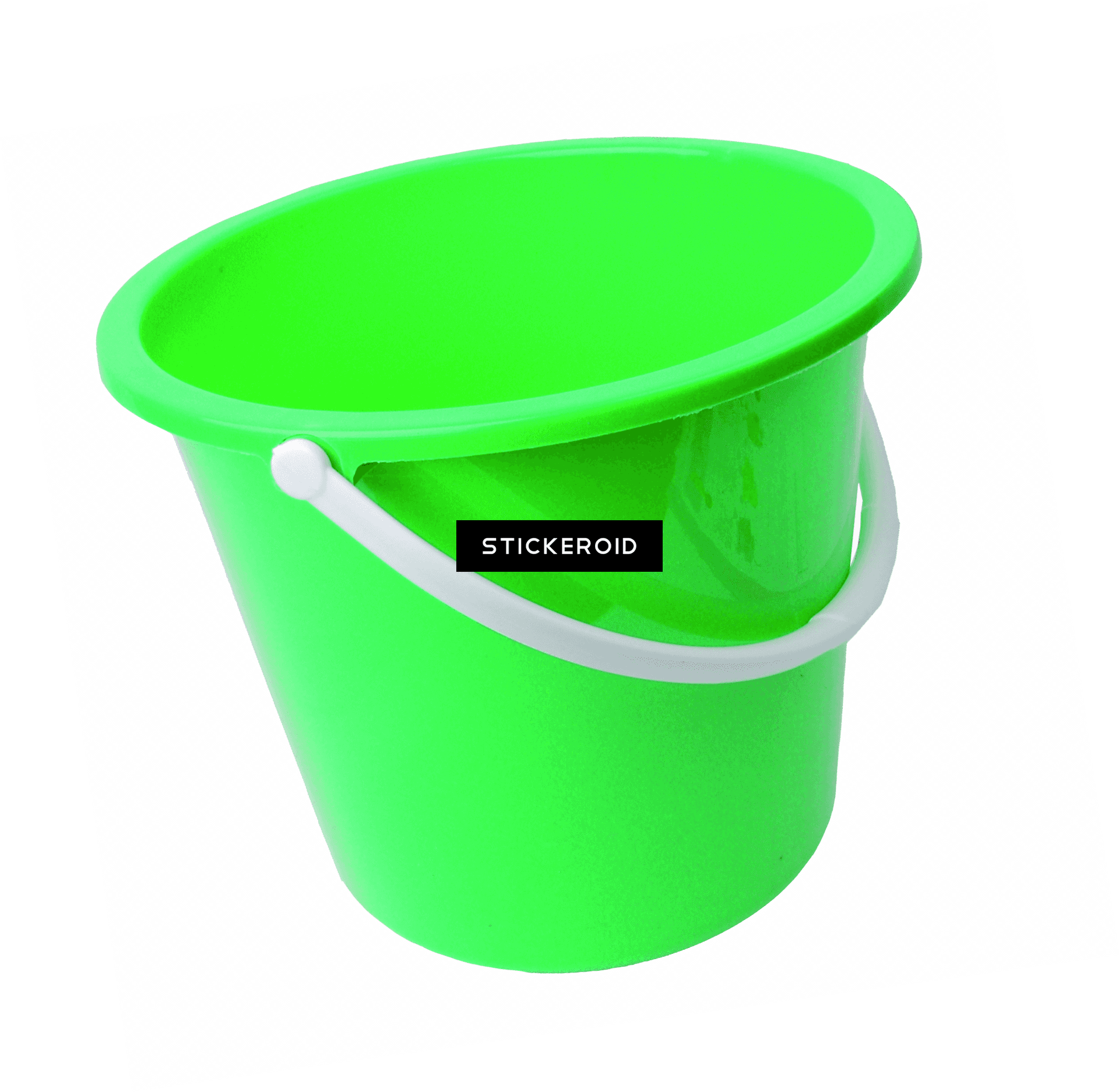 Green Plastic Bucket White Handle PNG Image