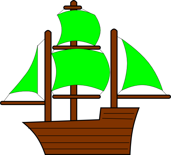 Green Sailed Cartoon Ship PNG Image