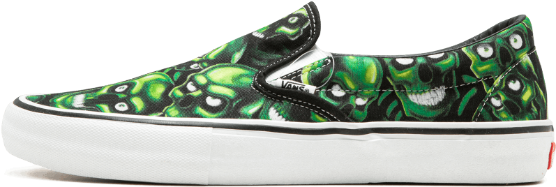 Green Skull Print Vans Slip On Sneaker PNG Image