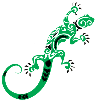 Green_ Tribal_ Lizard_ Artwork PNG Image