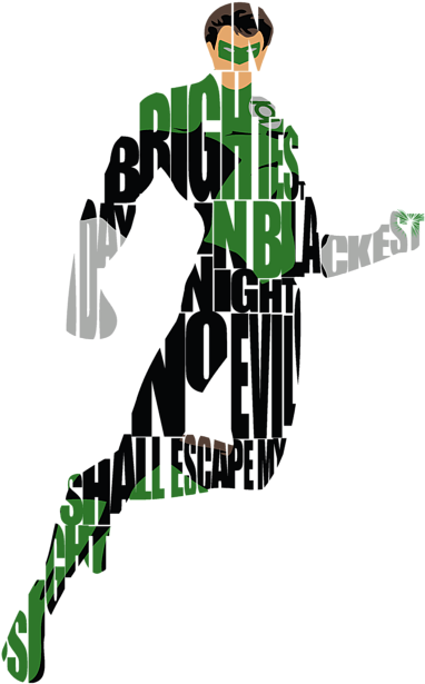 Green Typographic Superhero Silhouette PNG Image