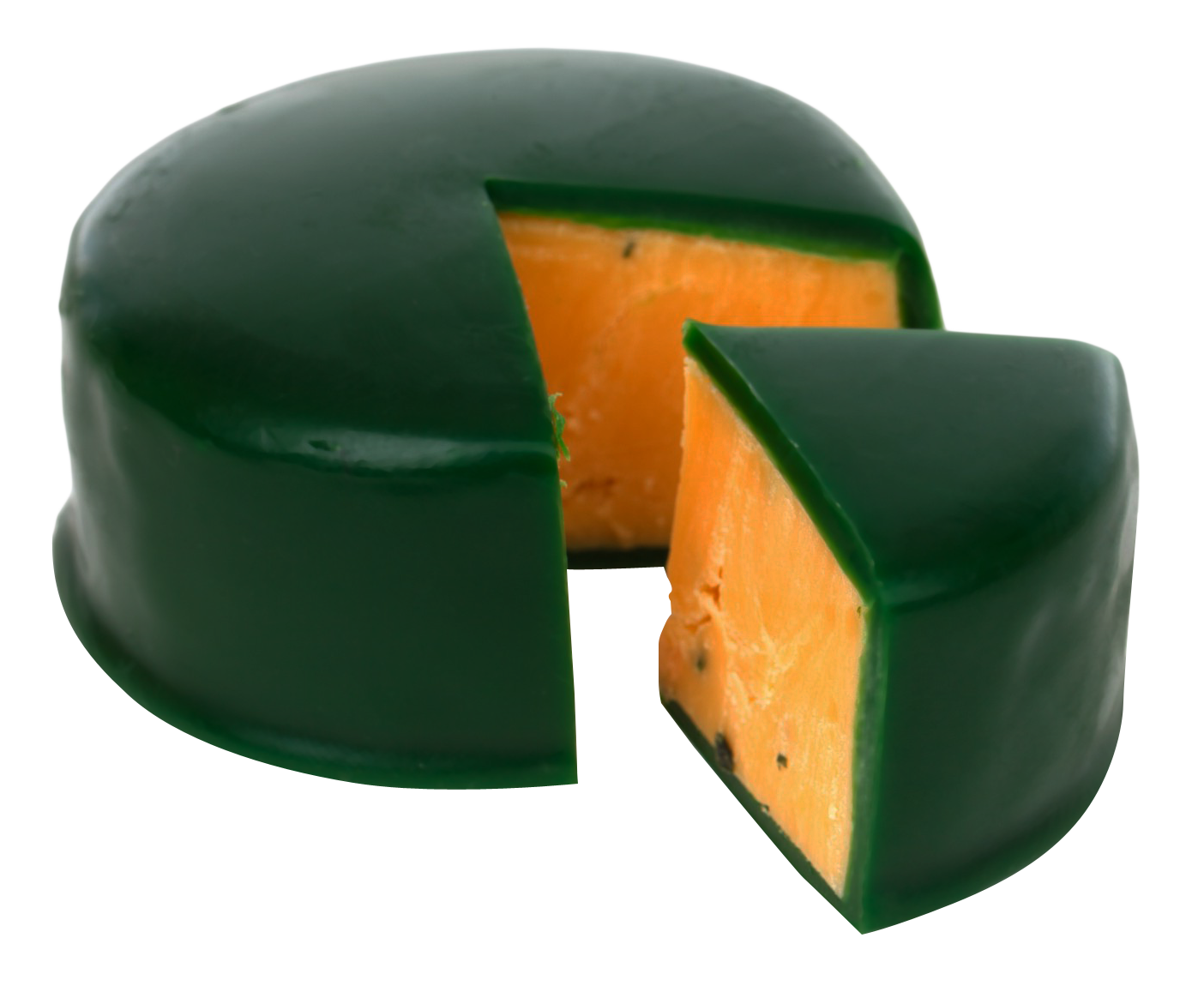 Green Waxed Gouda Cheese Wheeland Wedge PNG Image