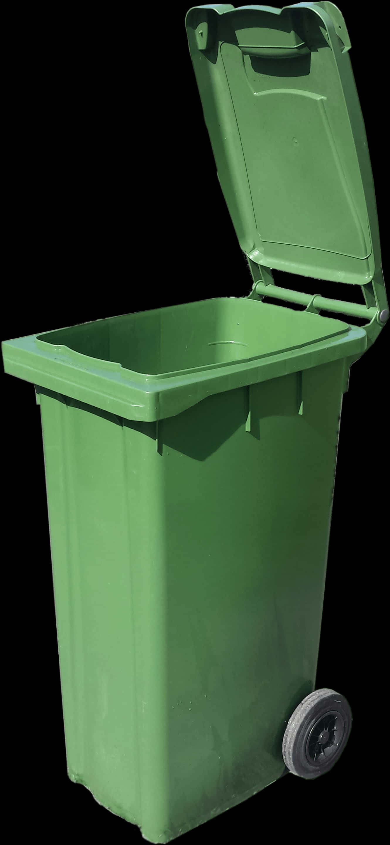 Green Wheeled Trash Bin Open Lid PNG Image