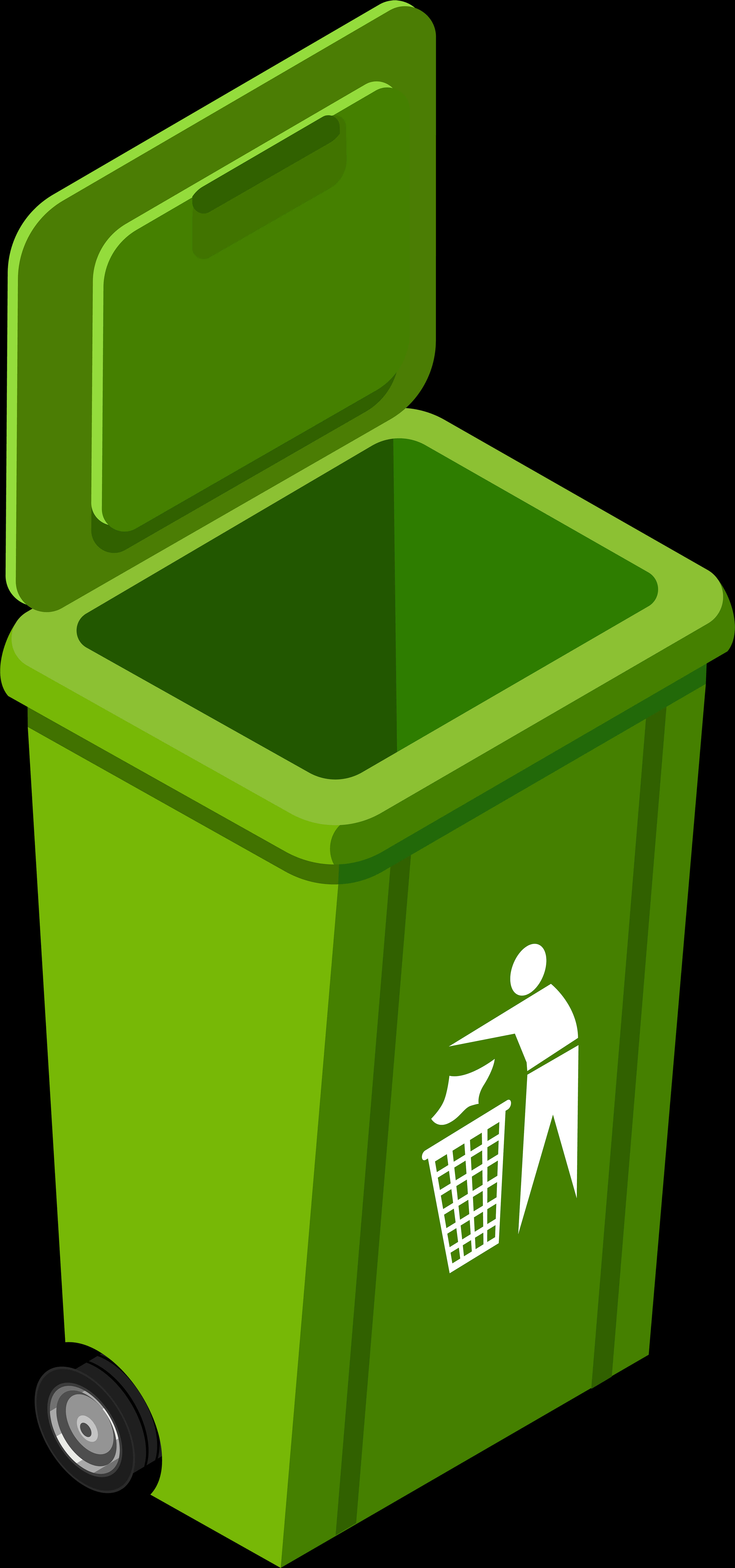 Green Wheeled Trash Bin Vector PNG Image