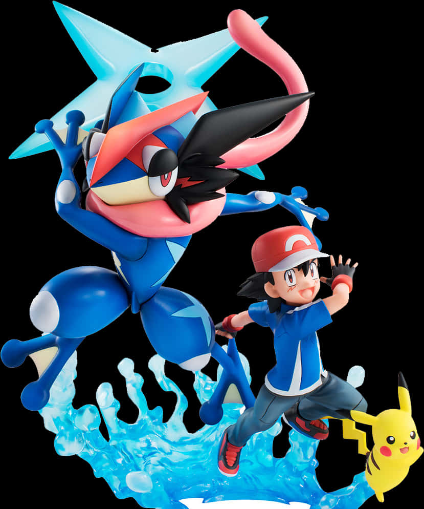 Greninja Ash Pikachu Action Figure PNG Image