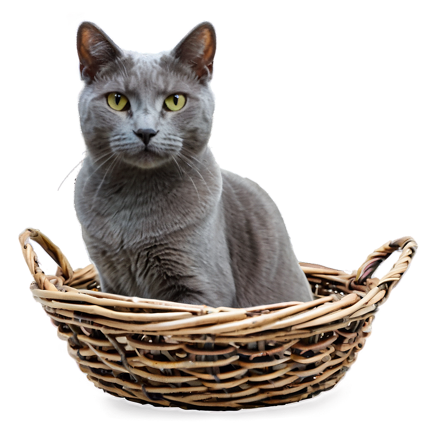 Grey Cat In Basket Png 95 PNG Image