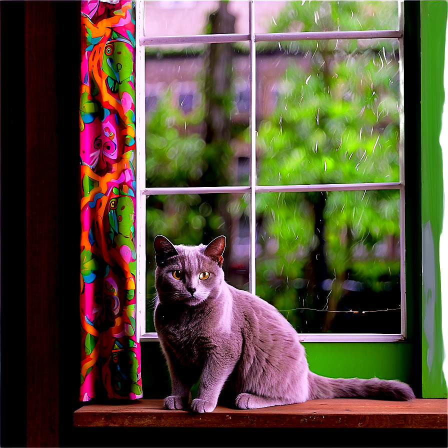 Grey Cat Near Window Png Rip PNG Image