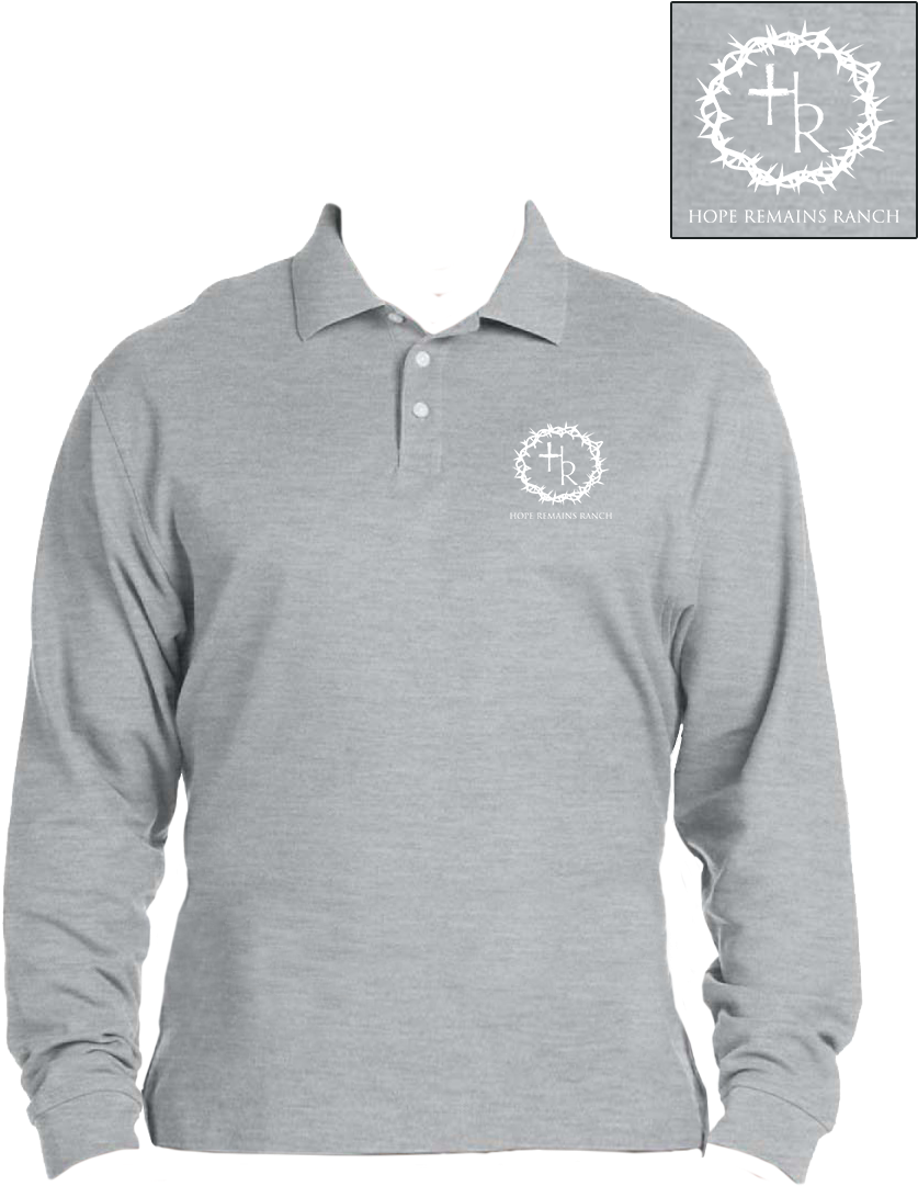 Grey Long Sleeve Polo Shirt Hope Remains Ranch Logo PNG Image