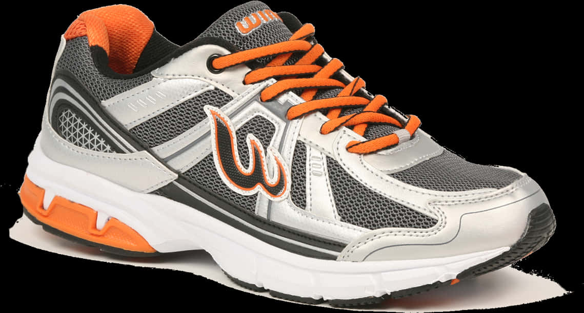 Grey Orange Sporty Running Shoe PNG Image