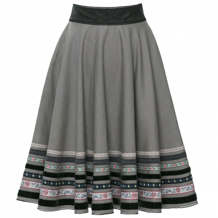 Grey Pleated Skirtwith Decorative Hem PNG Image