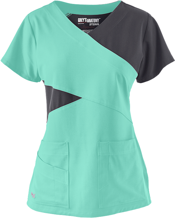 Greys Anatomy Scrubs Top Teal Black PNG Image