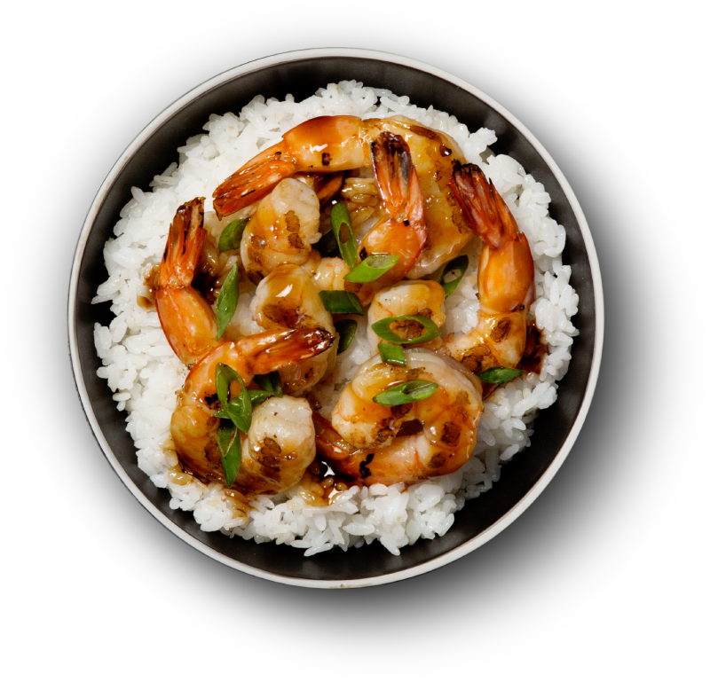 Grilled Shrimp Over Rice Bowl PNG Image