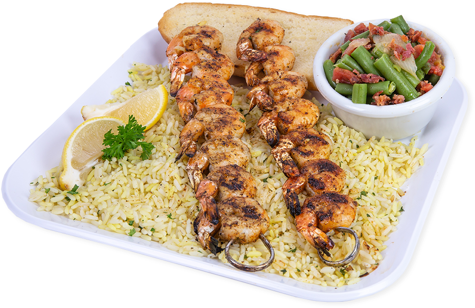 Grilled Shrimp Skewers Plate PNG Image