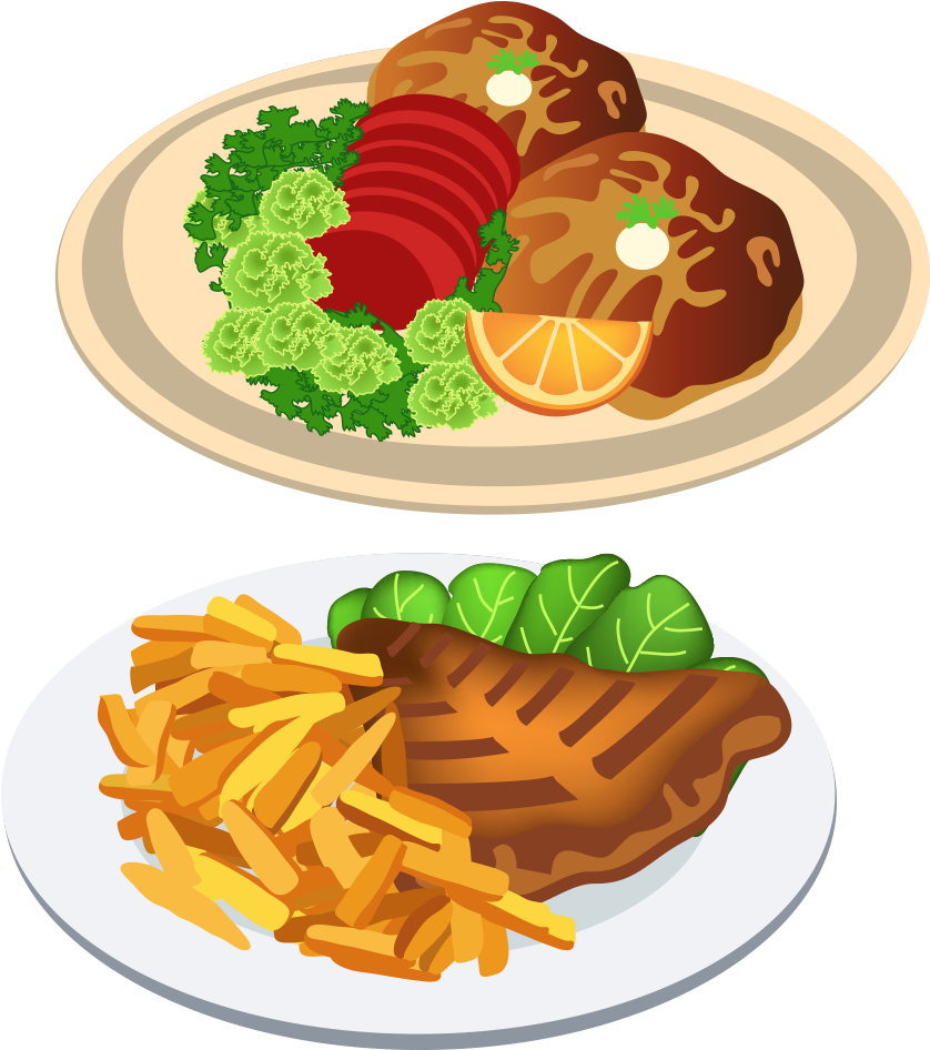 Grilled Steakand Fries Illustration PNG Image