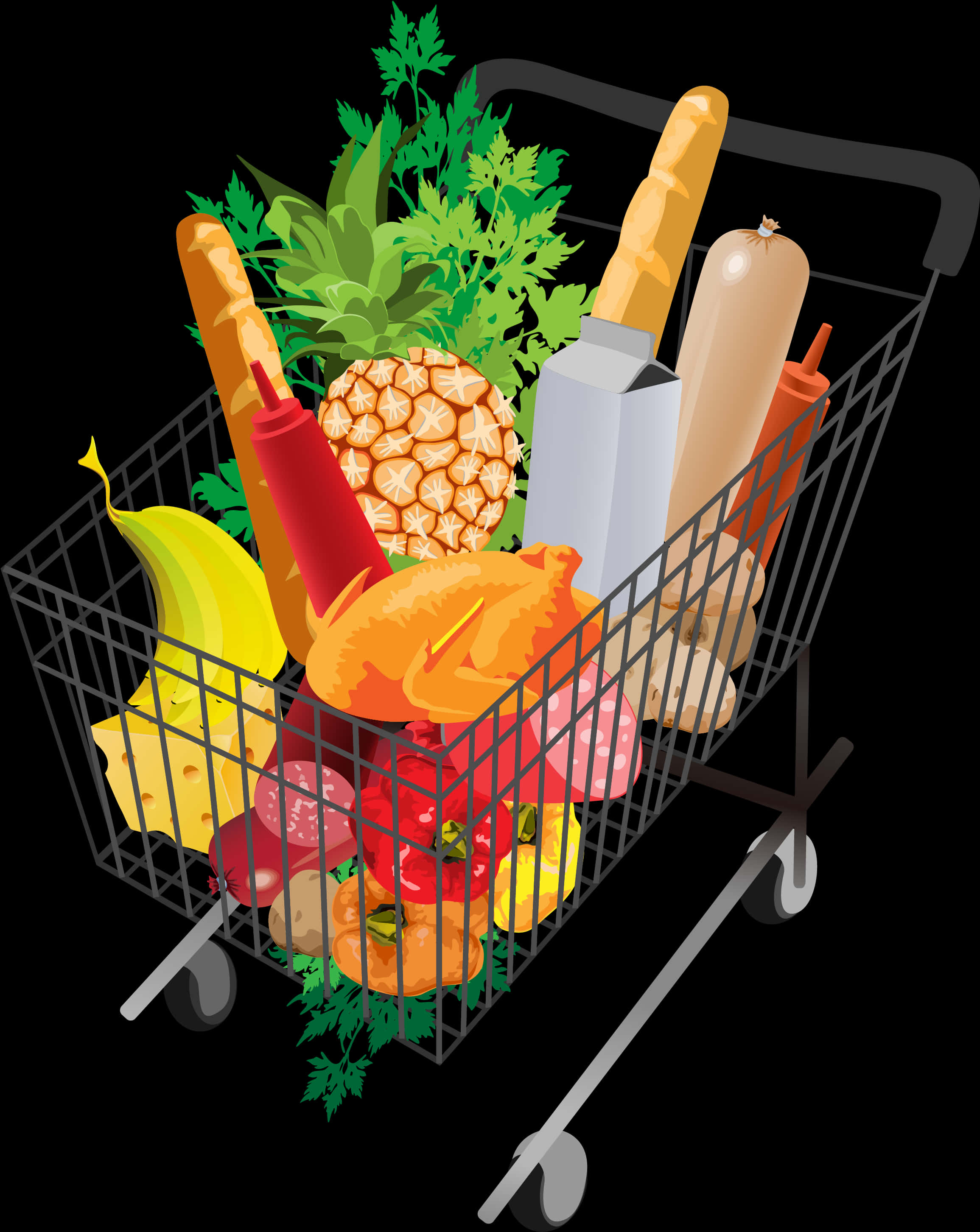 Grocery Shopping Cart Fullof Food Items.jpg PNG Image