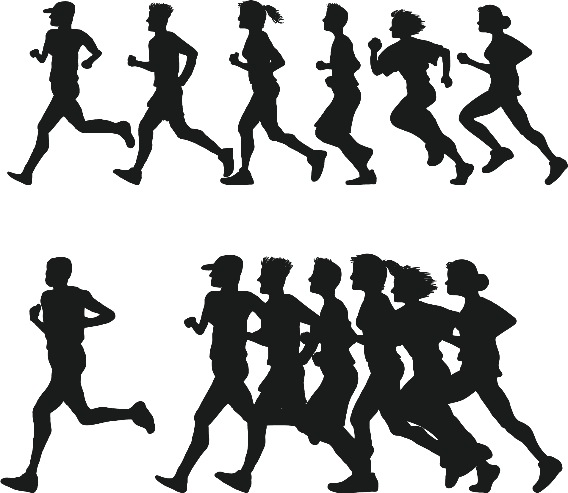 Group Runners Silhouette PNG Image