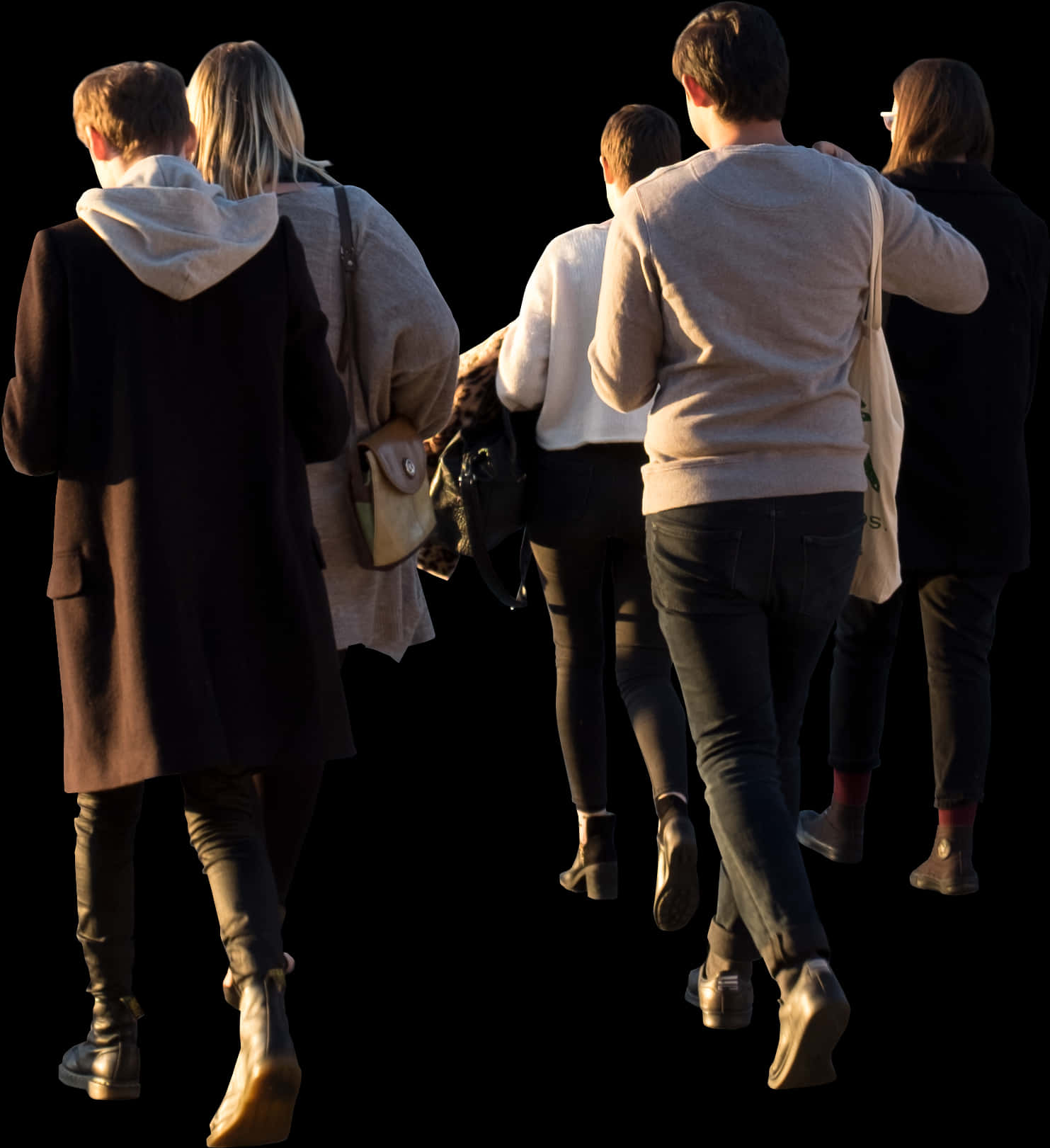 Groupof People Walking Against Black Background PNG Image