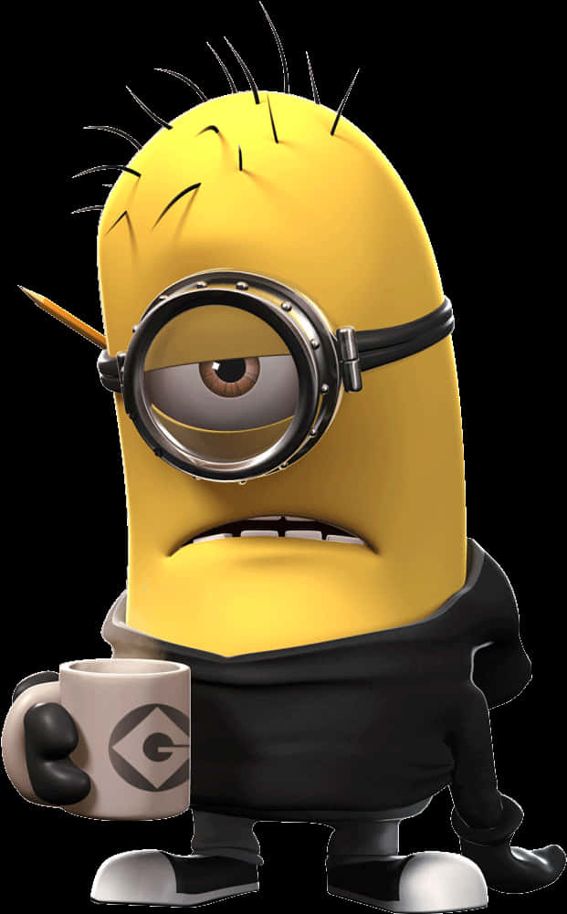 Grumpy Minionwith Coffee Cup PNG Image