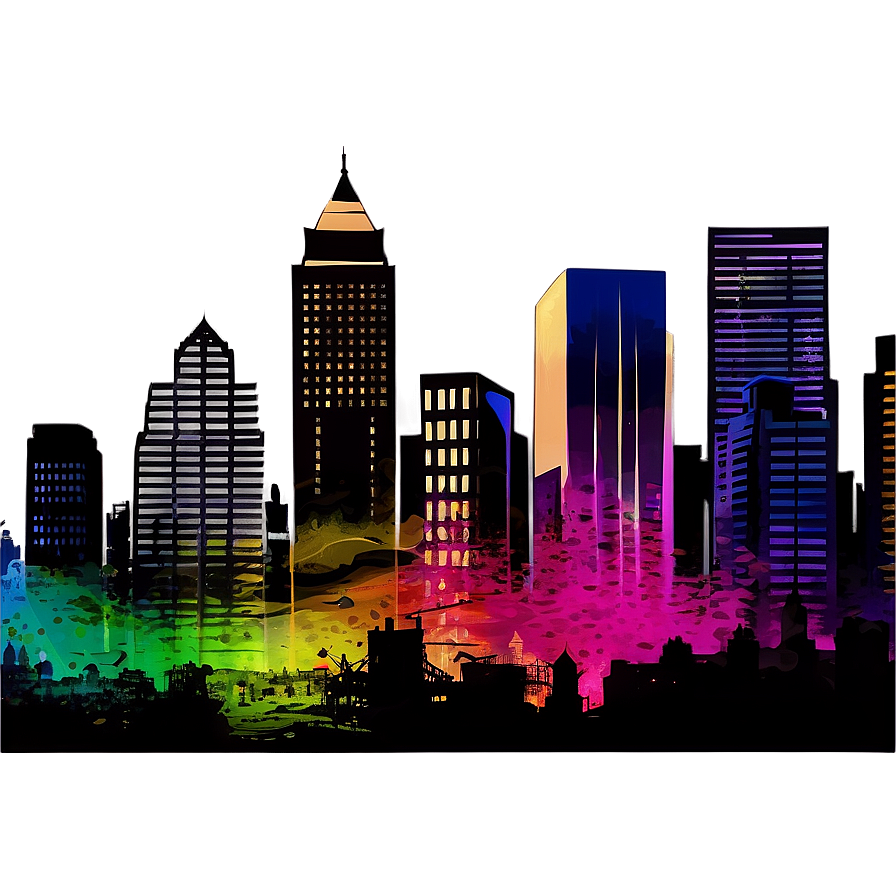 Grunge City Skyline Png Etk PNG Image