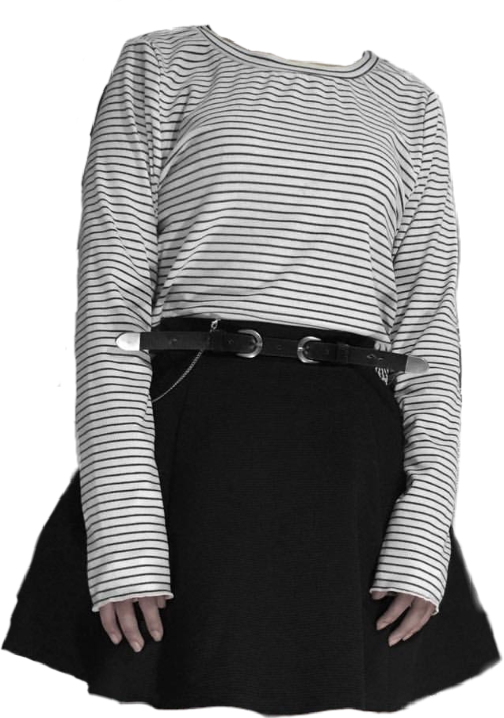 Grunge Inspired Striped Shirtand Black Skirt PNG Image