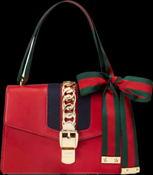 Gucci Redand Navy Handbagwith Green Red Ribbon PNG Image