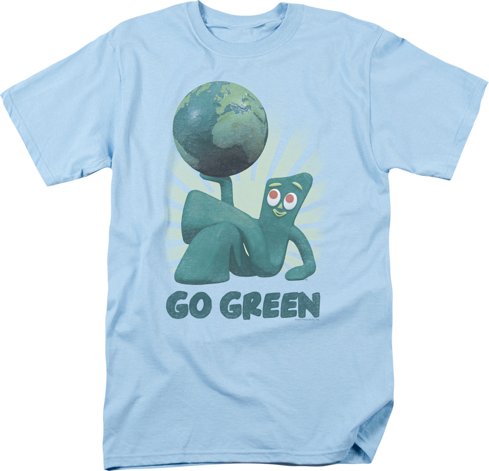 Gumby Holding Earth Go Green Shirt PNG Image