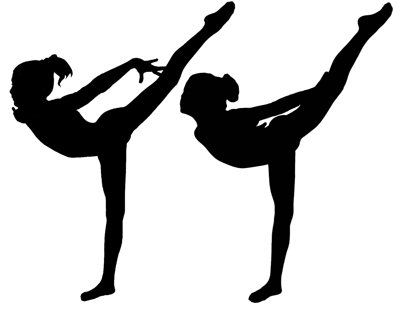 Gymnasts Performing High Kicks Silhouette PNG Image