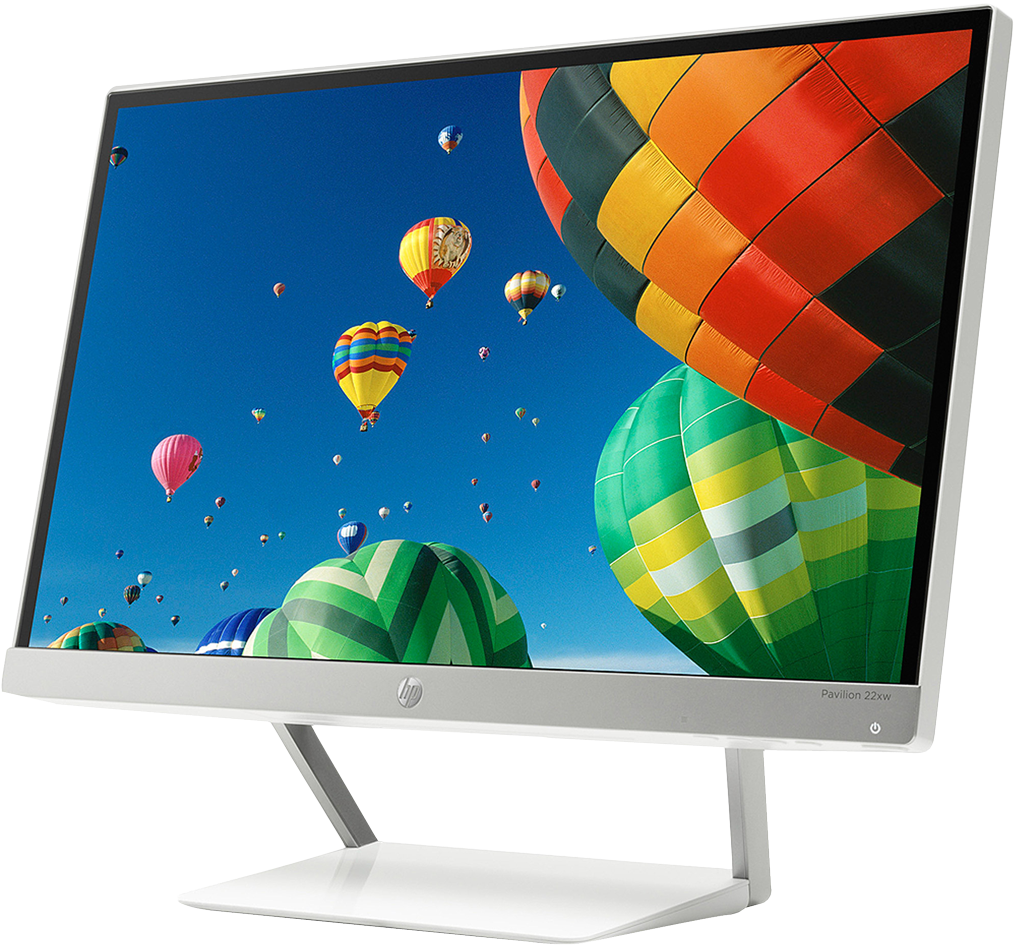 H P Monitorwith Hot Air Balloons Display PNG Image