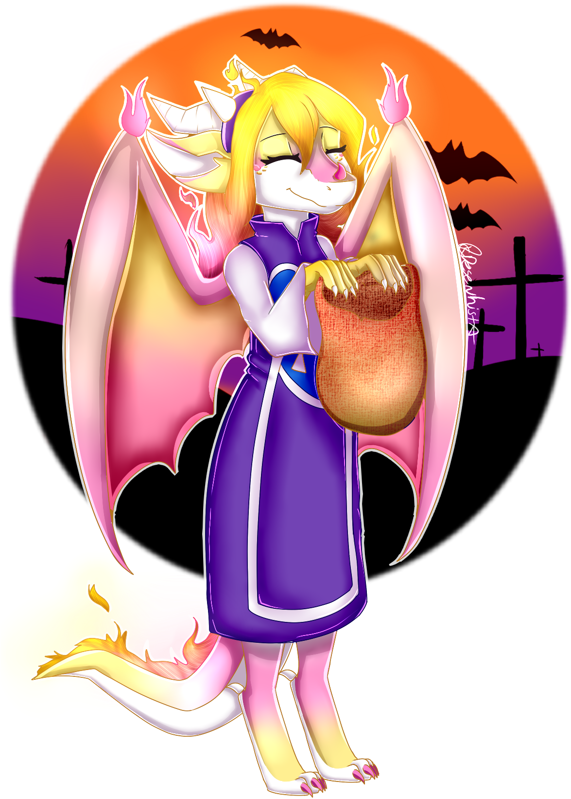 Halloween Dragon Creaturewith Basket PNG Image