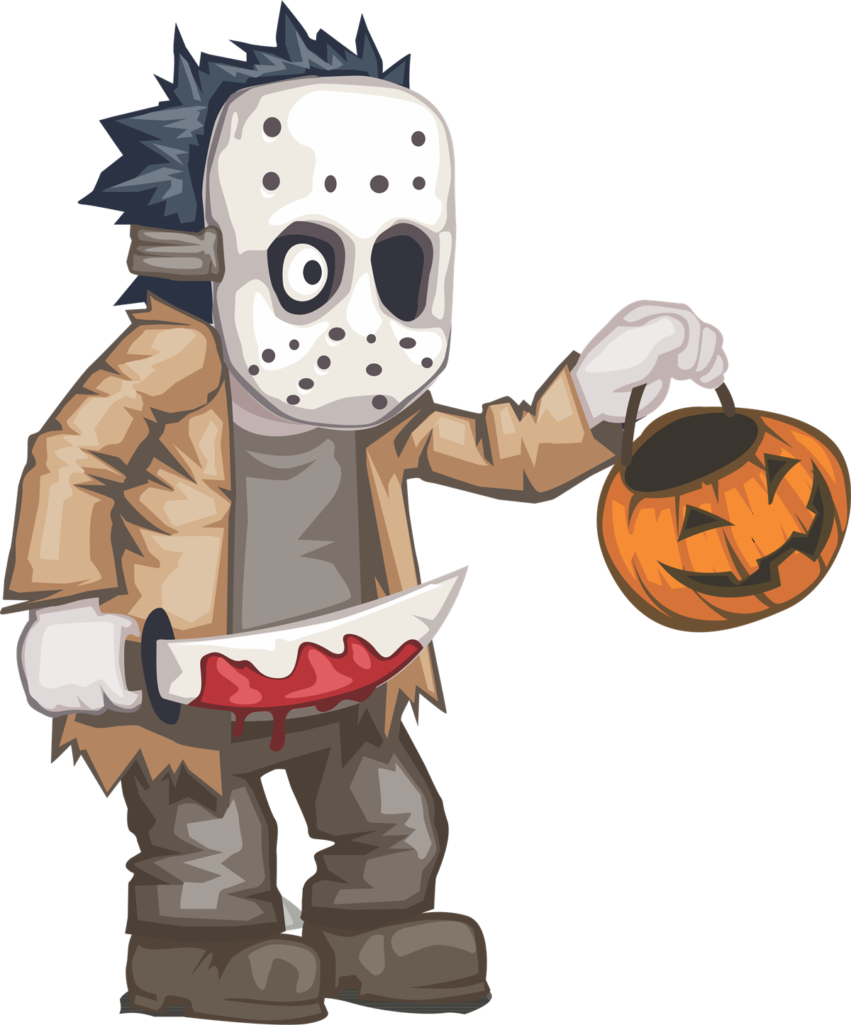 Halloween Horror Characterwith Knifeand Pumpkin PNG Image