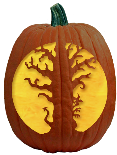 Halloween Pumpkin Tree Silhouette Carving PNG Image