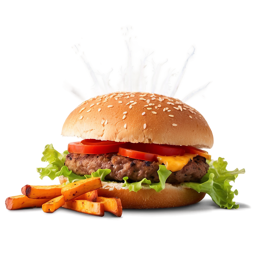 Hamburger With Sweet Potato Fries Png Mic PNG Image