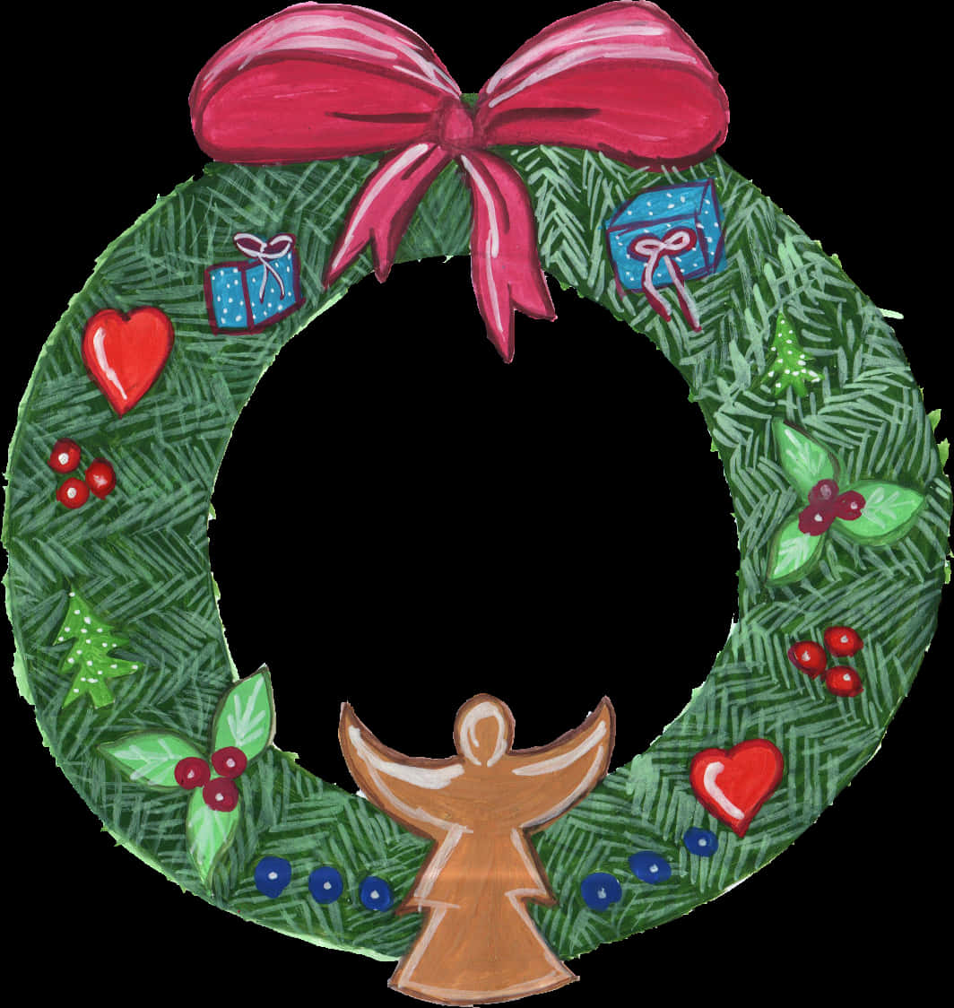 Hand Drawn Christmas Wreathwith Angel PNG Image