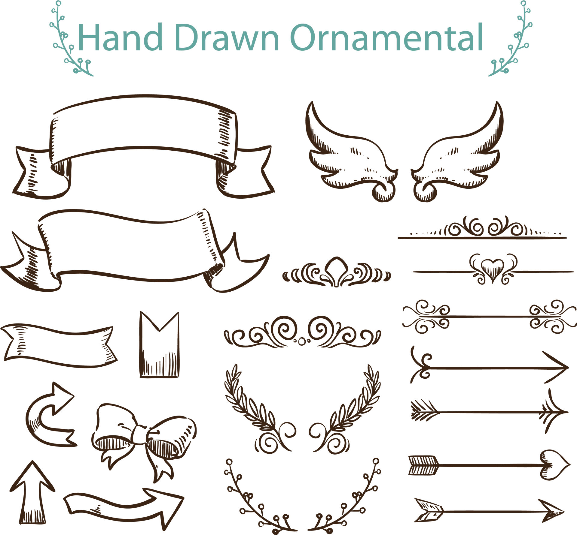 Hand Drawn Ornamental Elements PNG Image