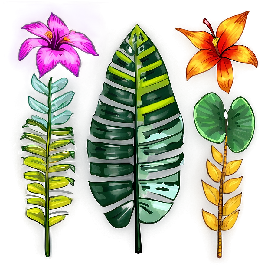 Hand Drawn Tropical Plants Png Ykr79 PNG Image