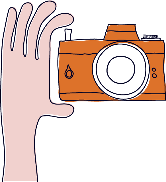 Hand Holding Orange Camera Illustration PNG Image