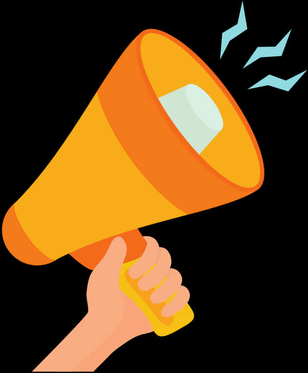 Hand Holding Orange Megaphone PNG Image