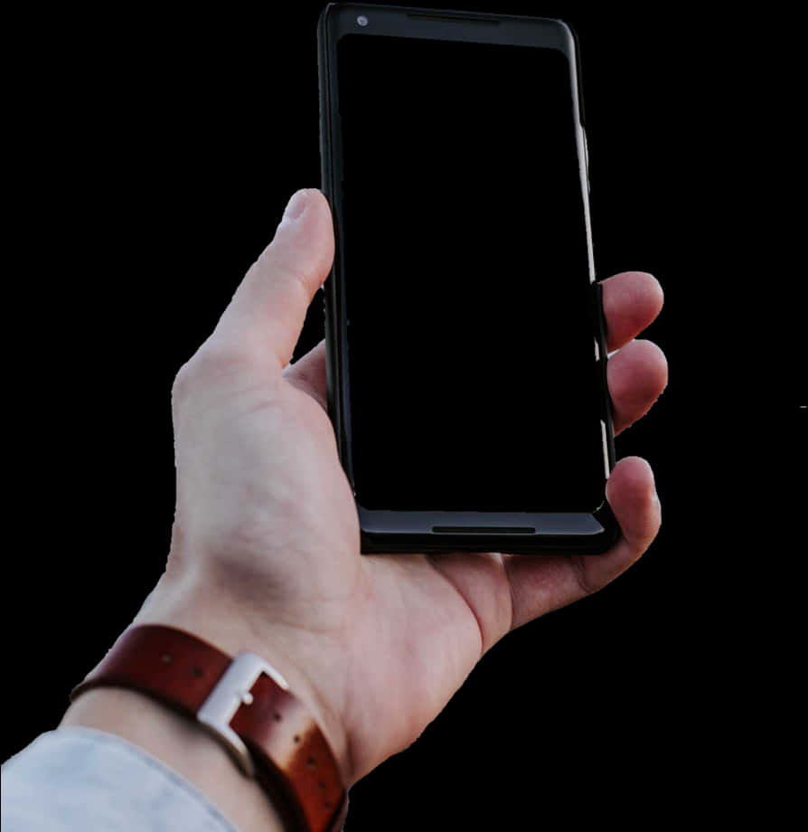 Hand Holding Smartphone Black Background PNG Image